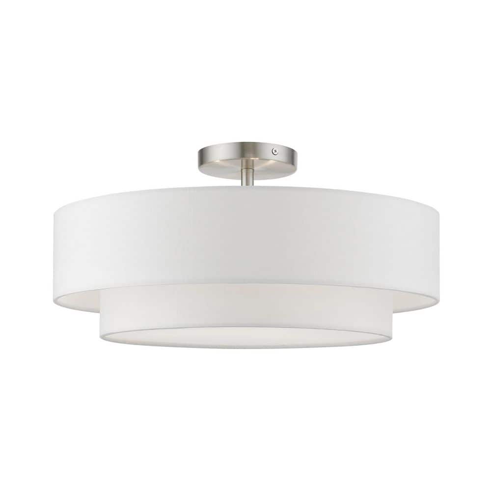 Meridian Brushed Nickel 3-Light LED Semi-Flush Mount with Glass Diffuser