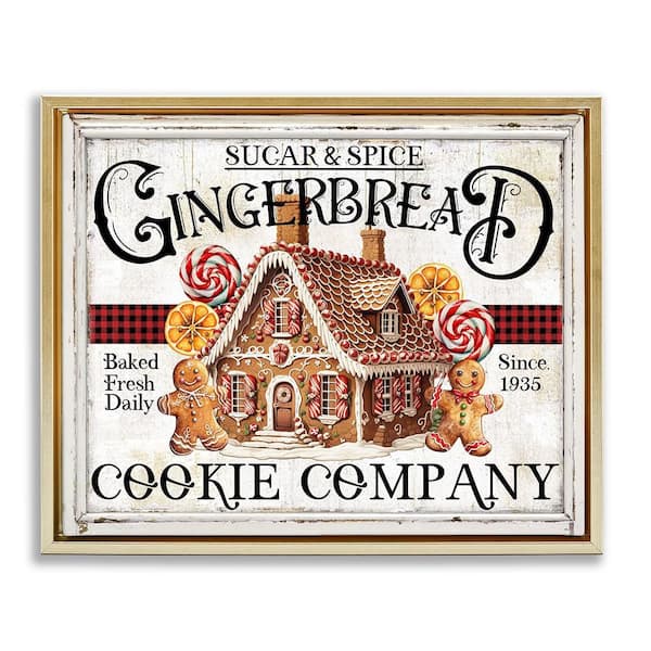 Gingerbread Vintage Sign by Creatif Belle 1 Piece Gold Floater Frame Graphic Typography Art Print 17 in. x 21 in.