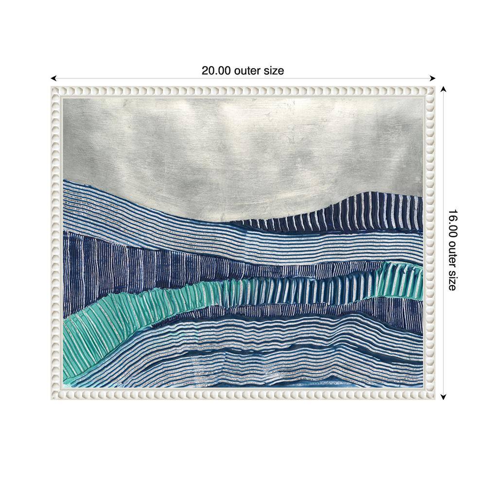 Cold Stream I Abstract Blue and Green Canvas Print with White Frame