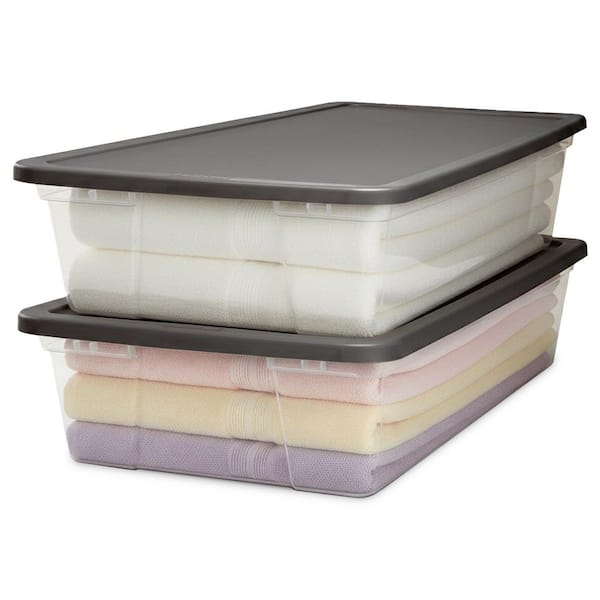 Snaplock 28 Quart Clear Under Bed Storage Container Bin with Lid, (2 Pack)