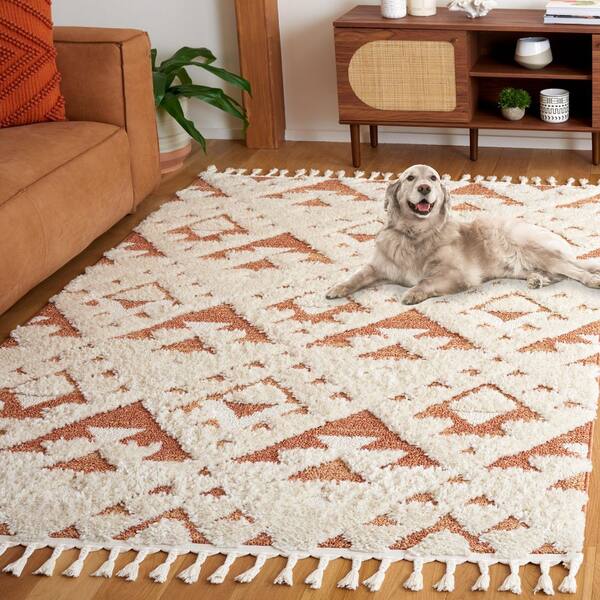 SAFAVIEH Moroccan Tassel Shag Ivory/Brick Rust 9 ft. x 12 ft. High