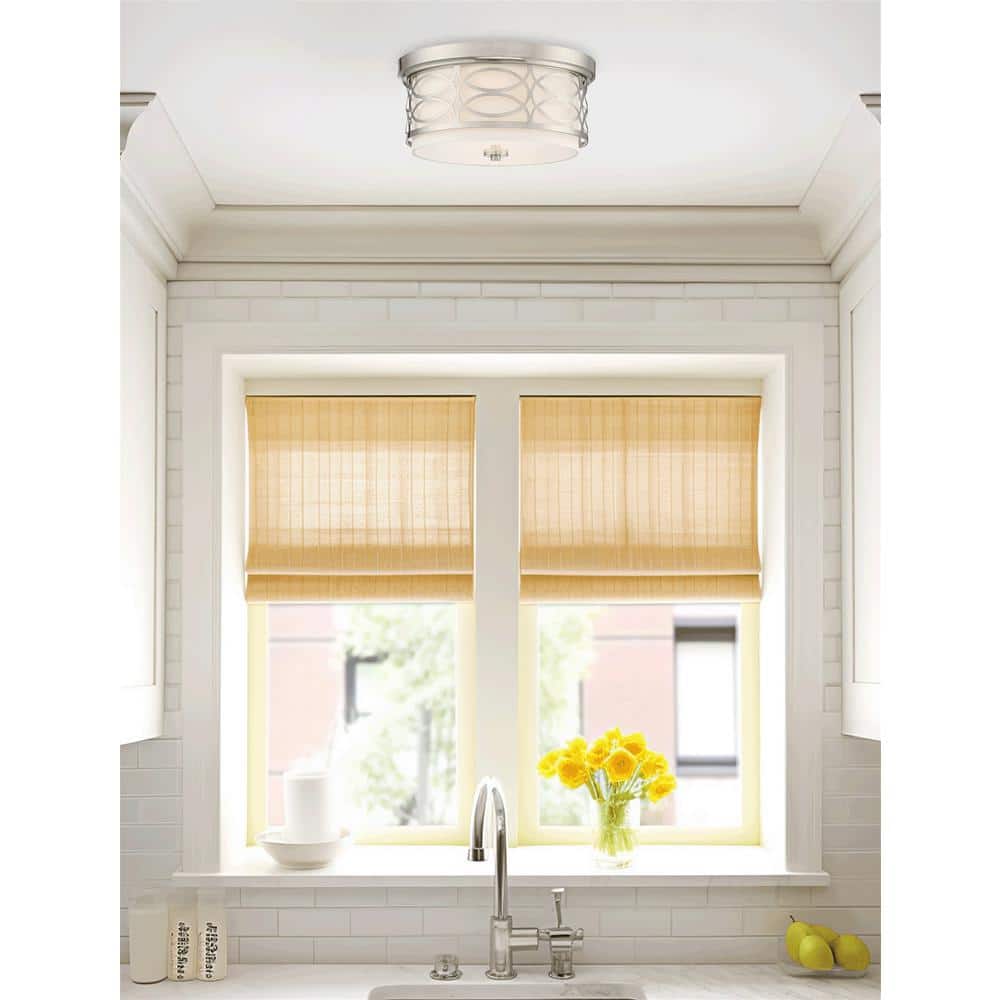 Sienna 13" Brushed Nickel Drum Ceiling Light with Frosted Glass Diffuser