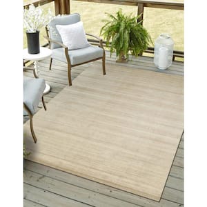 Light Gold 8 ft. x 10 ft. Hand Made Wool and Viscose Transitional Urban Area Rug