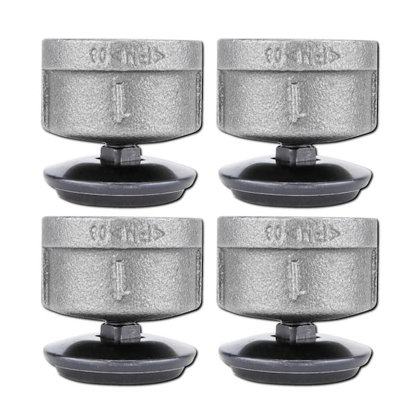 PIPE DECOR 1 in. Black Malleable Iron Cap with Plastic Leveler Foot for 1 in. Pipe Leg Furniture (4-Pack)