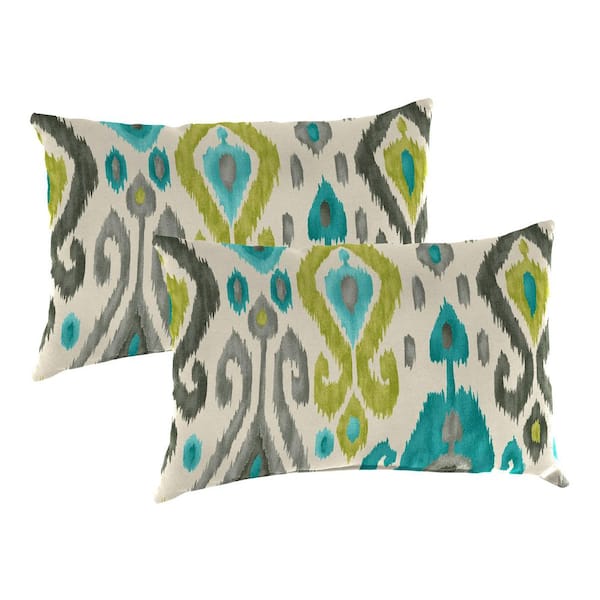 Jordan Manufacturing 14 in. L x 20 in. W x 6 in. T Rectangular Outdoor Lumbar Pillow in Paso Turquoise (2-Pack)