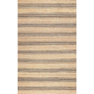 Sandy Geometric Stripes Natural Doormat 3 ft. x 5 ft. Area Rug