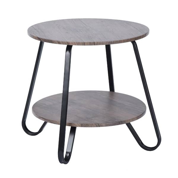 ATHMILE 18.1 in. Black Small Round Wood Coffee Table