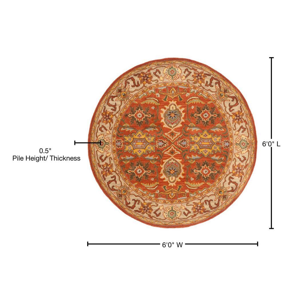 Hand-Tufted Round Rust and Beige Wool Area Rug