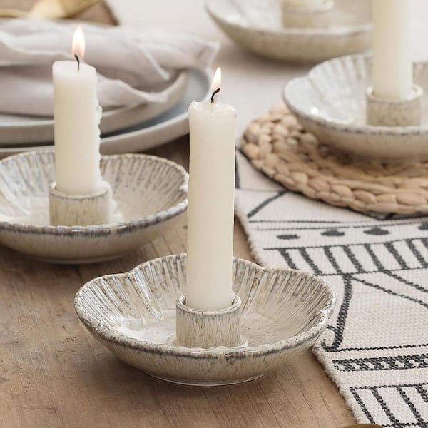 Beige Ceramic Taper Candlestick Holder 4-Pack