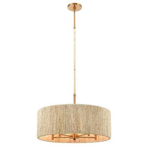 Corde 24 in. Wide 5-Light Satin Brass Chandelier with Rope Shade