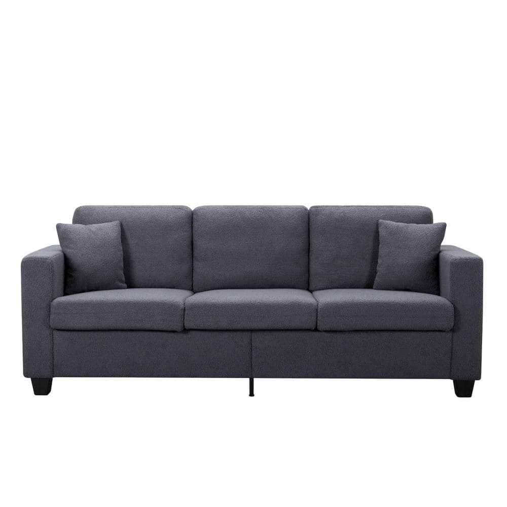 86.6 in. W Square Arm Teddy Velvet Modern Rectangle Sofa in Dark Gray