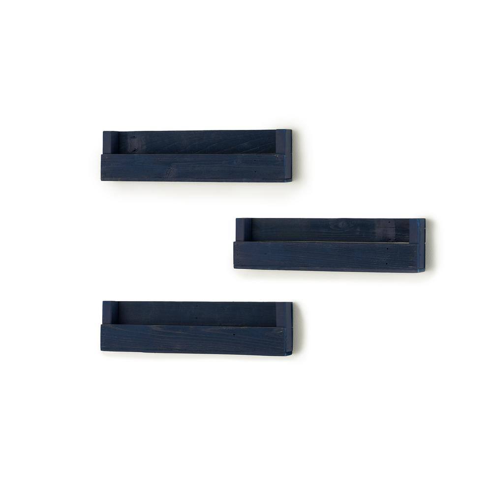 Navy Blue Reclaimed Wood Floating Wall Shelves, 3-Pack