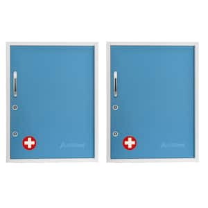 16 in. W x 21 in. H Medium Size Blue Steel Surface Mount Medicine Cabinet with Mirror with Pull-Out Shelf (2-Pack)