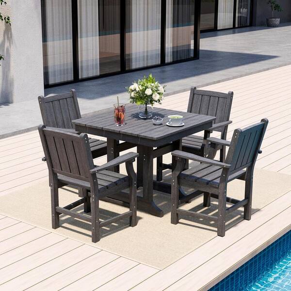 PamaPic Gray 5-Piece HDPE Plastic Patio Outdoor Dining Set