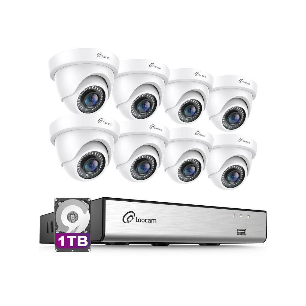1080P White Wired Security Camera System with 1TB Hard Drive