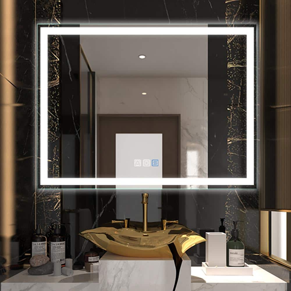 48 in. W x 36 in. H Large Rectangular Frameless Anti-Fog Wall-Mounted Bathr