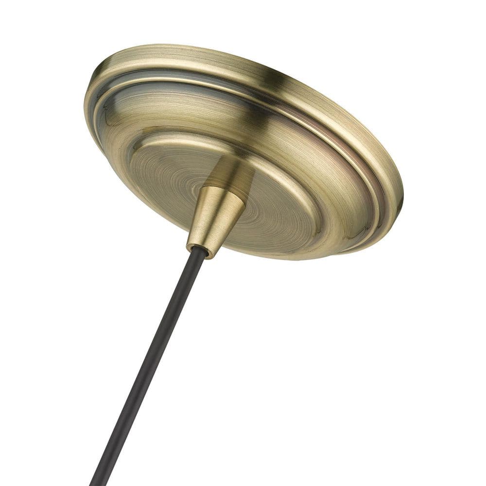 Transitional Hand-Blown Clear Glass Pendant in Antique Brass