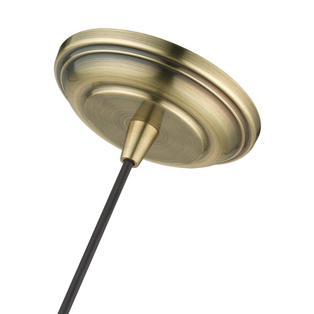 Transitional Hand-Blown Clear Glass Pendant in Antique Brass