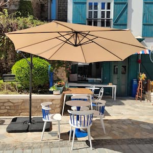 10 ft. Steel Cantilever Offset Patio Umbrella in Beige with Crank and Base