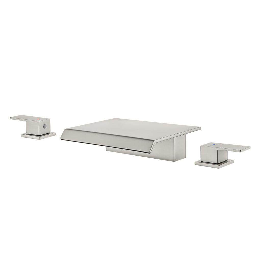 Vara 2-Handle Tub Deck Mount Roman Tub Faucet 7.87 in. Width Waterfall Spout Brushed Nickel
