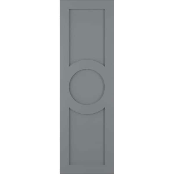 Ekena Millwork True Fit 15 in. x 70 in. PVC Center Circle Arts and Crafts Fixed Mount Flat Panel Shutters Pair in Ocean Swell