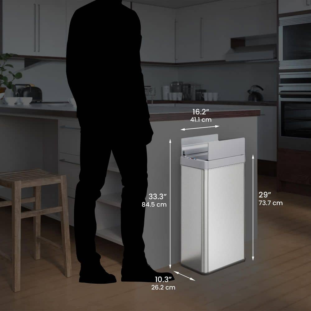 Silver Stainless Steel Touchless Motion Sensor Trash Can 18 Gallon