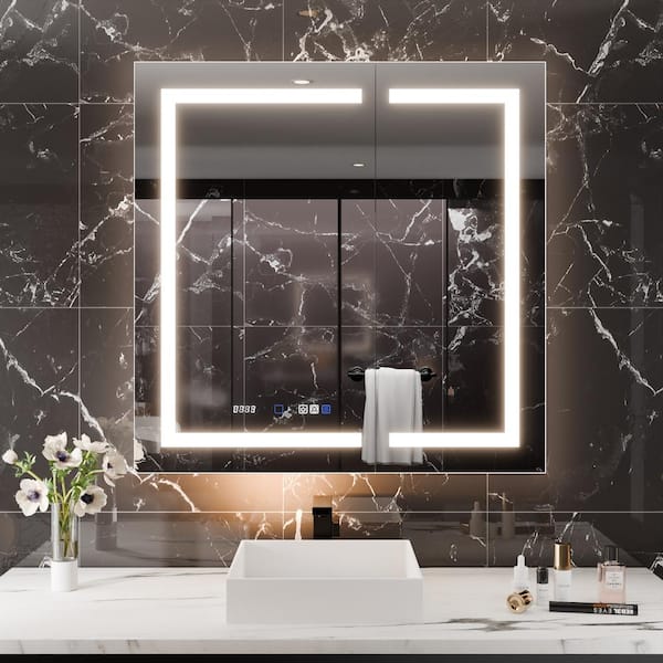 Nivencai NIVMAX 36 in. W x 36 in. Rectangular LED Anti-Fog Medicine Cabinet with Mirror and 10x Magnifier