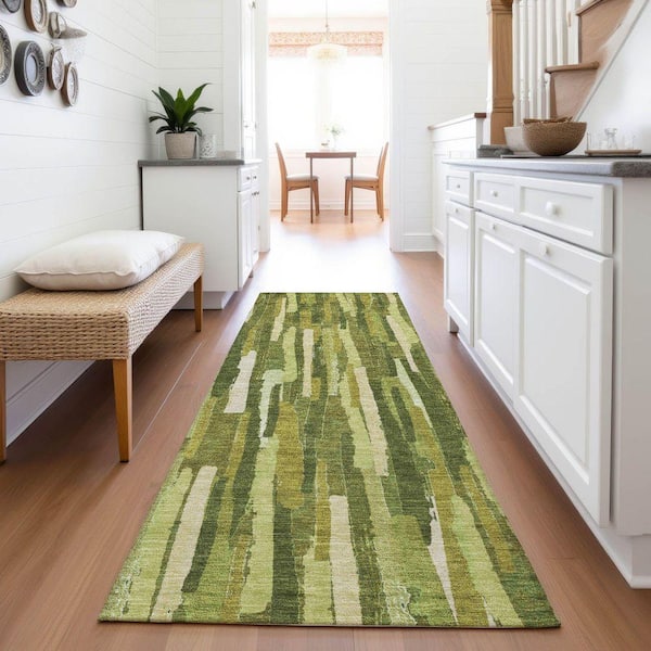 Mayfield Premium Machine Washable Abstract AMF1314 Green 2 ft. 3 in. x 7 ft. 6 in. Runner Rug