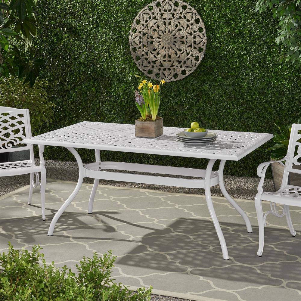 White Rectangular Cast Aluminum Outdoor Dining Table