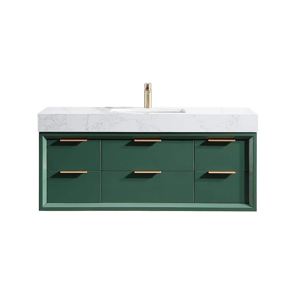 48 in. W x 21 in. D x 21 in. H Floating Bath Vanity in Green with White Eng