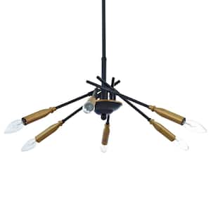 Dolcie 39 in. 6-Light Matte Black and Antique Brass Indoor Chandelier with Light Kit