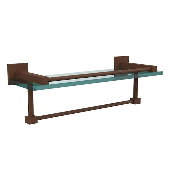 Allied Brass Montero 16 in. L x 5-1/4 in. H x 5-3/4 in. W Gallery Clear Glass Bathroom Shelf with Towel Bar in Antique Bronze