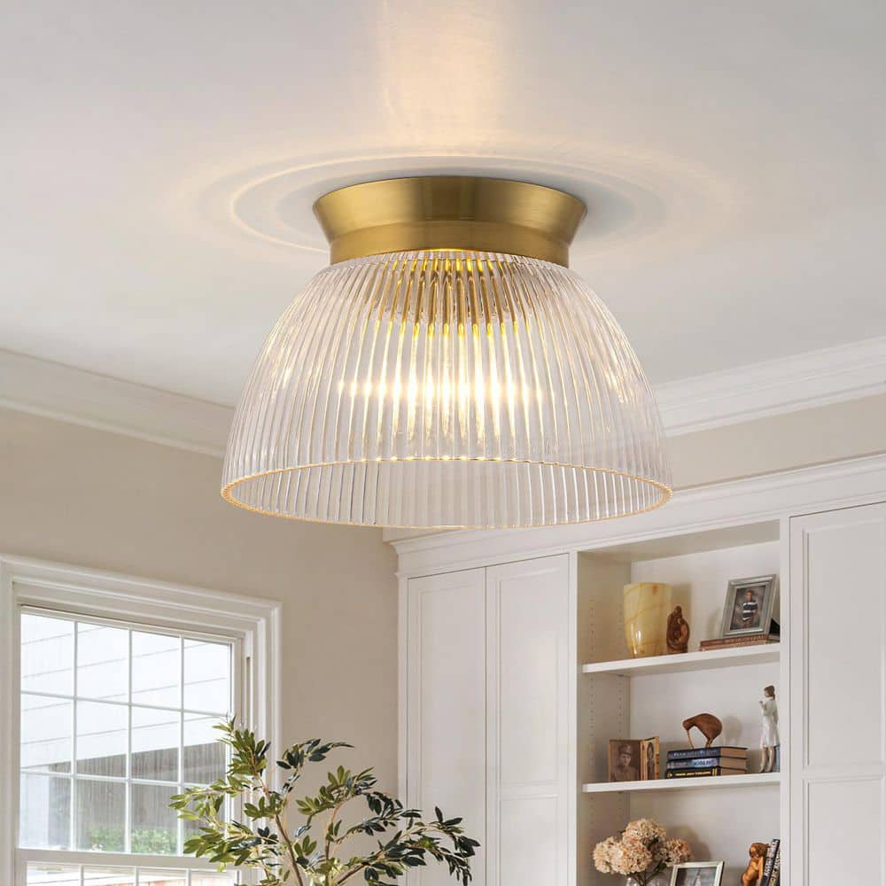 11.8 in. Modern Bowl Brushed Brass 1-Light Flush Mounts Ceiling Light with Ribbed Glass Shade for Bedroom Foyer Kitchen price history on PriceWatchPro