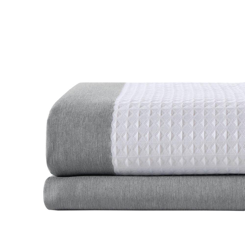 Gray and White Waffle Weave Fabric Shower Curtain