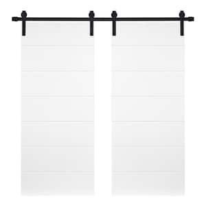 Double Modern Line Pattern 48 in. x 84 in. MDF Panel White Painted Sliding Barn Door with Hardware Kit
