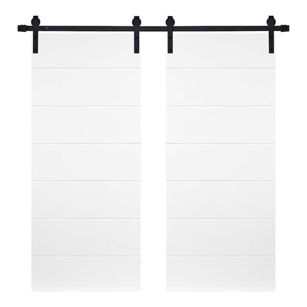 AIOPOP HOME Double Modern Line Pattern 48 in. x 84 in. MDF Panel White Painted Sliding Barn Door with Hardware Kit