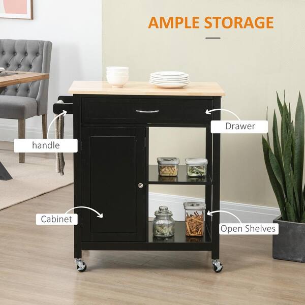 Unbranded - Outdoor Grill Cart with Storage, Solid Wood Top, Drawer, for Outdoor & Backyard, Black