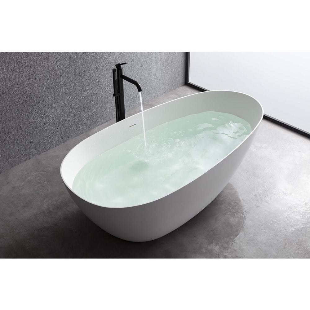 67" Matte White Stone Resin Double Slipper Freestanding Bathtub