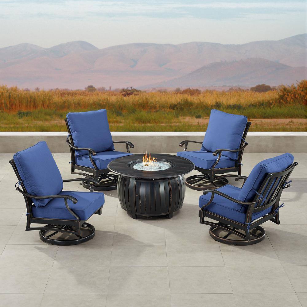 Black 5-Piece Aluminum Patio Fire Pit Set with Blue Cushions price history on PriceWatchPro