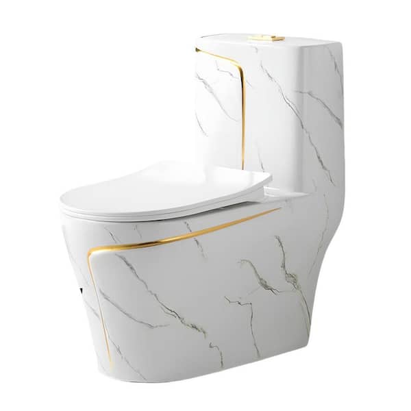 1.6 Gallons GPF Elongated One Piece Toilet with Comfort Height Toilets in White Seat Included