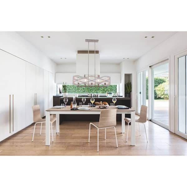 Cormons French Country 5-Light Distressed White Kitchen Island Linear Pendant Chandelier