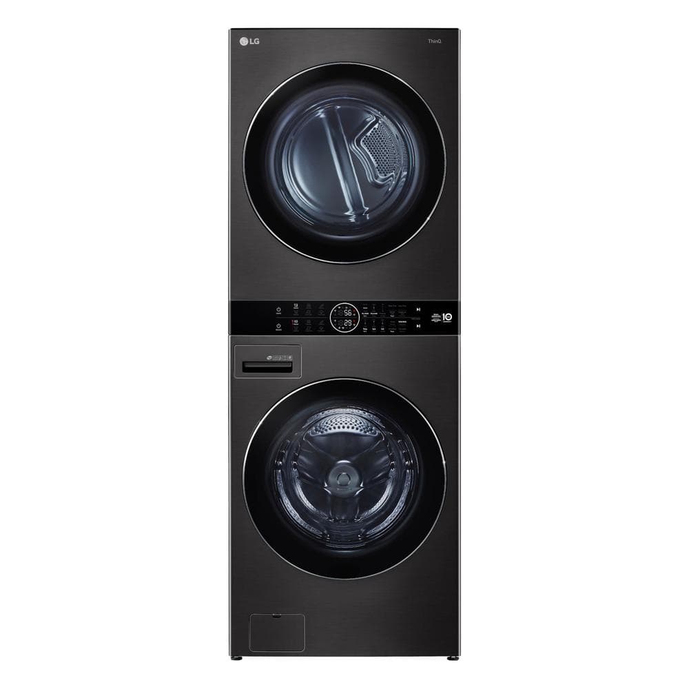 LG WashTower Stacked SMART Laundry Center 4.5 Cu.Ft. Front Load Washer & 7.4 Cu.Ft. Heat Pump Ventless Dryer in Black Steel