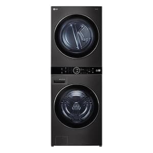 LG WashTower Stacked SMART - Front Center Black 4.5 WKEX200HBA Steam Cu.Ft. Cu.Ft. 7.4 w/ Washer Electric Laundry Steel Depot The Home & Dryer Load in