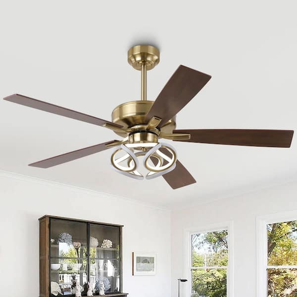 52 in. Gold Downrod Mount Standard Ceiling Fan with RGB LED Light and Remote/APP Control