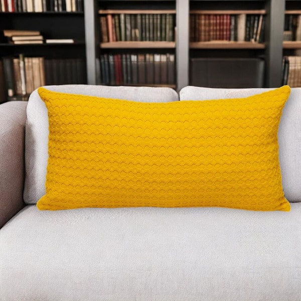 Yellow Solid Polyester 14 in. x 26 in. Throw Pillow