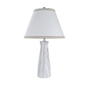 24 in. Marble Ceramic Table Lamp with Hardback Empire Shaped Lamp Shade in Off-White