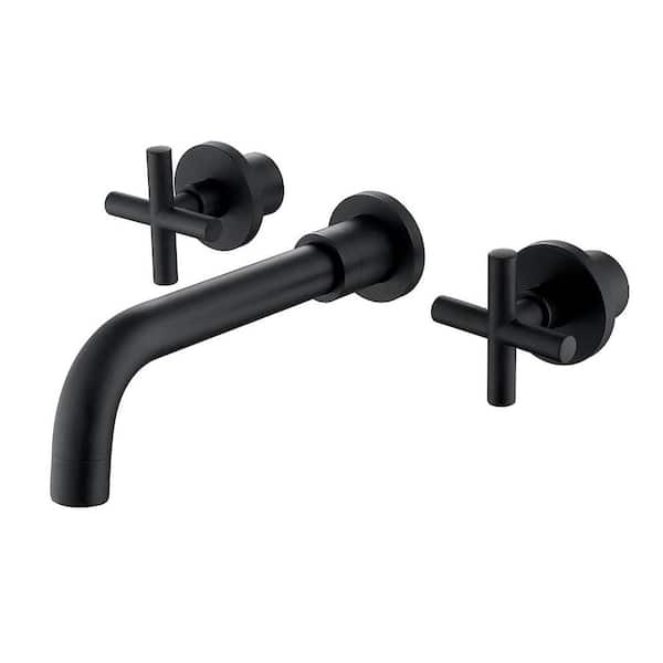 MYCASS SWUG Double Handle Wall Mount Faucet with 360-Degrees Rotating Spout and Classic Cross Handle in Matte Black