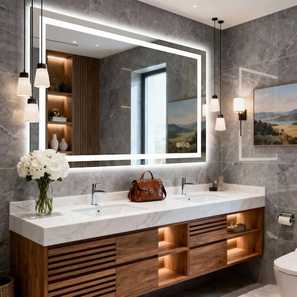 LuxHomez 30 in. W x 48 in. H Frameless Rectangular Anti-Fog LED Adjustable Front And Backlit Bathroom Vanity Mirror Wall Mirror