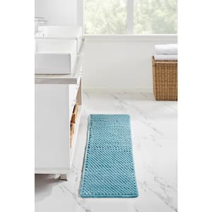 Alma Collection 18 in. x 54 in. Blue 25% Cotton and 75% Polyester Rectangle Bath Rug