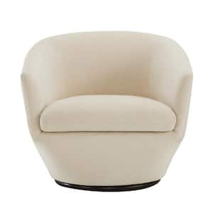 Elowen Cream Velvet Fabric Swivel Armchair with Metal Base Accent Chair Fully Assembled for Living Room